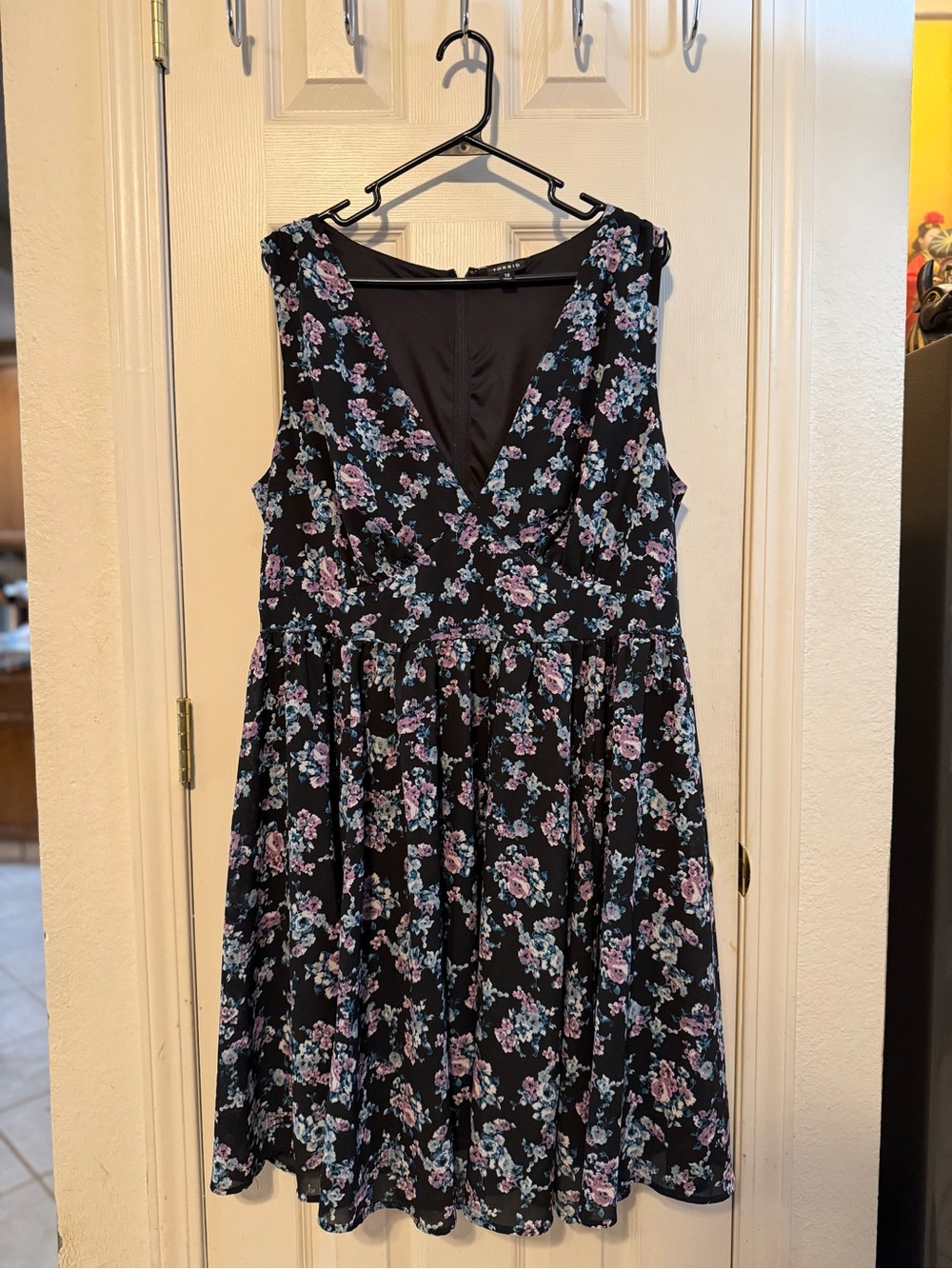 torrid Black Midi Dress with Pink & Blue Floral Print